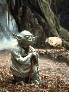 Yoda lifting a rock with the Force